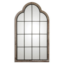 Gray Finished Handmade Wood Framed Door Shaped Wall Mirror for Home Decoration Accessory